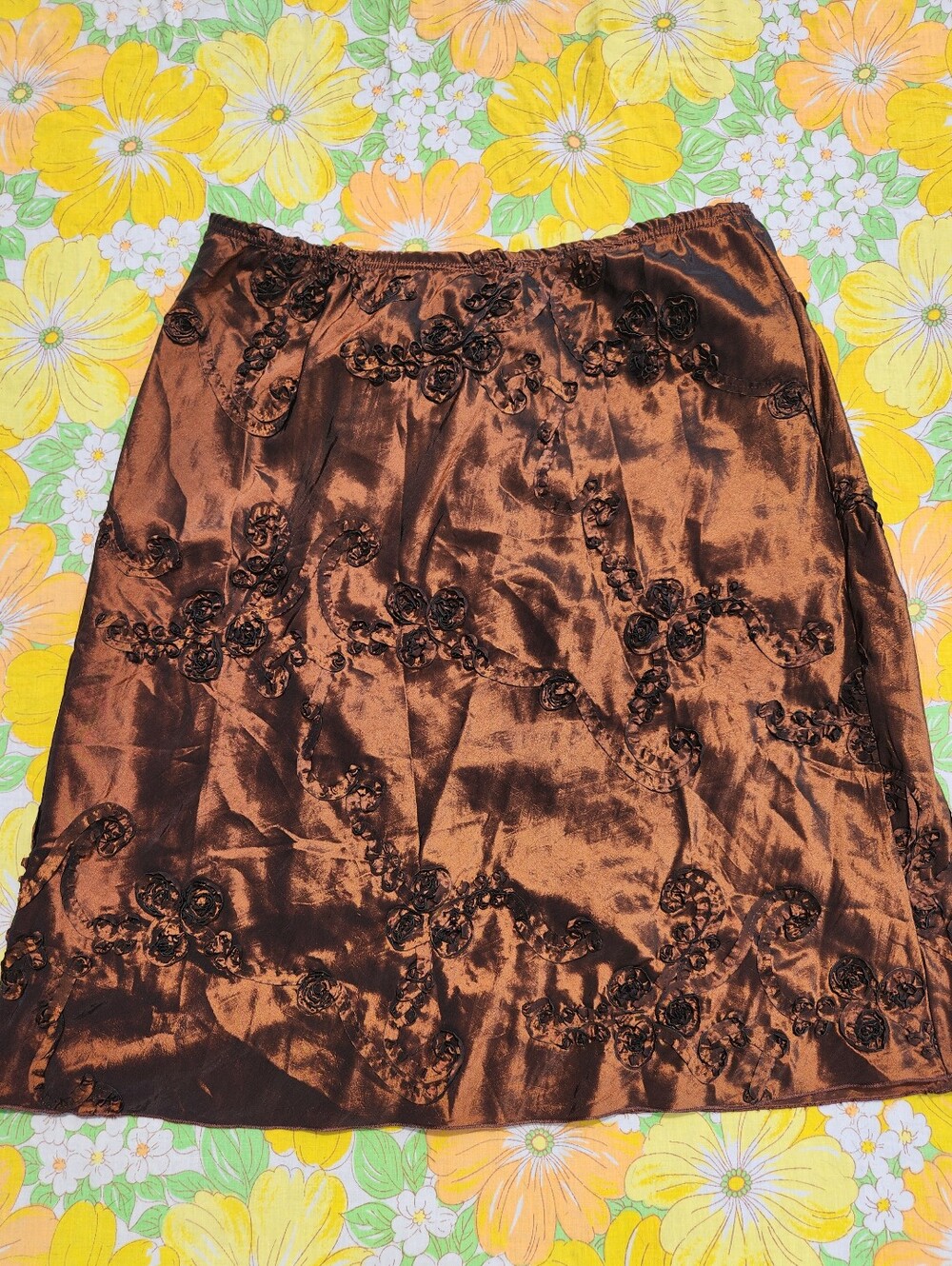 Y2K Bronze Taffeta Skirt Size XL